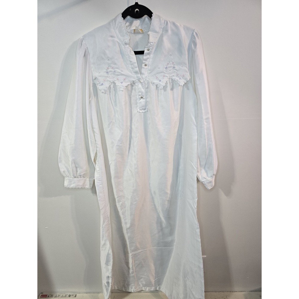Vintage Barbizon Nightgown Robe Satin Cream‎ Blue Full Length Medium